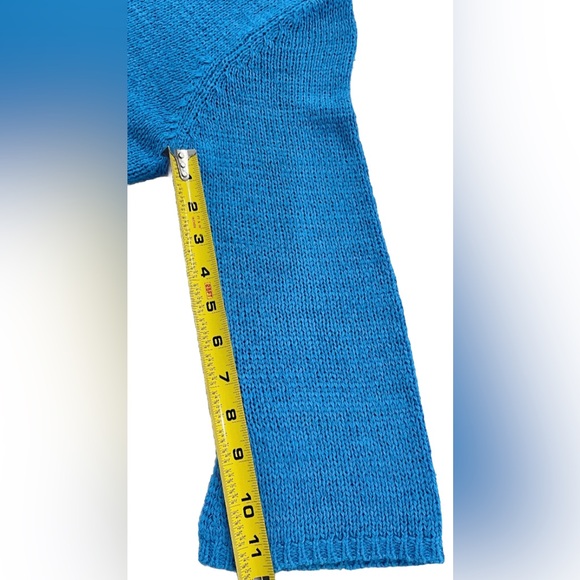 Vintage Christina Blue Knit Sweater Womens L V Neck 3/4 Sleeve Made in Hong Kong - Picture 6 of 7